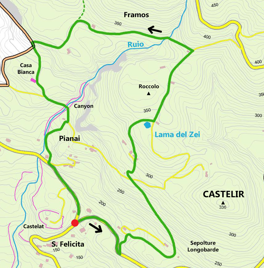 Mappa percorso naturalistico SUD_il canyon di Cordignano